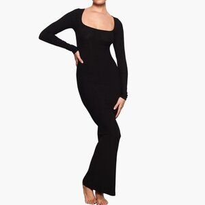 Skims Soft Lounge Long Sleeve Dress in Onyx size XS